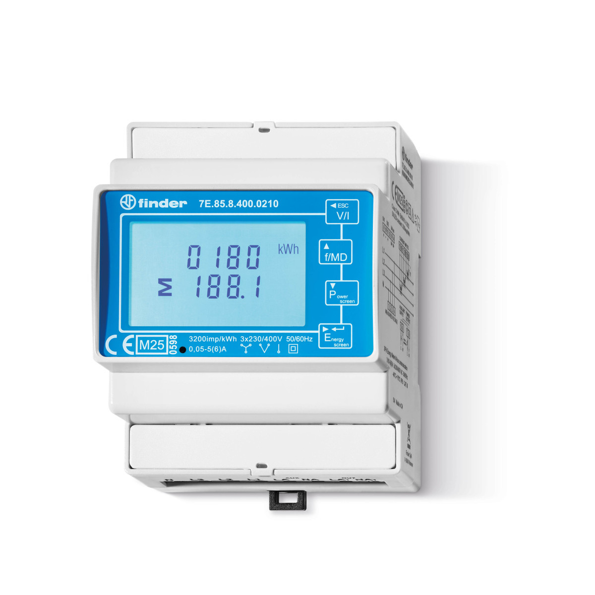 Finder 7E In KWH MTR 3x6a D+N LCD mid modbus+2xso