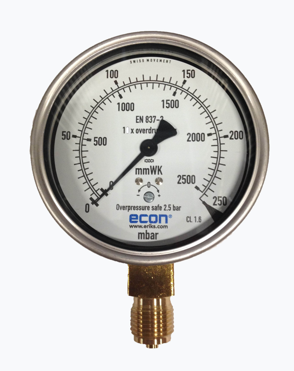 Gavilar Manometers Manometer 0 - 250 mbar kast RVS 100MM 1/2"R