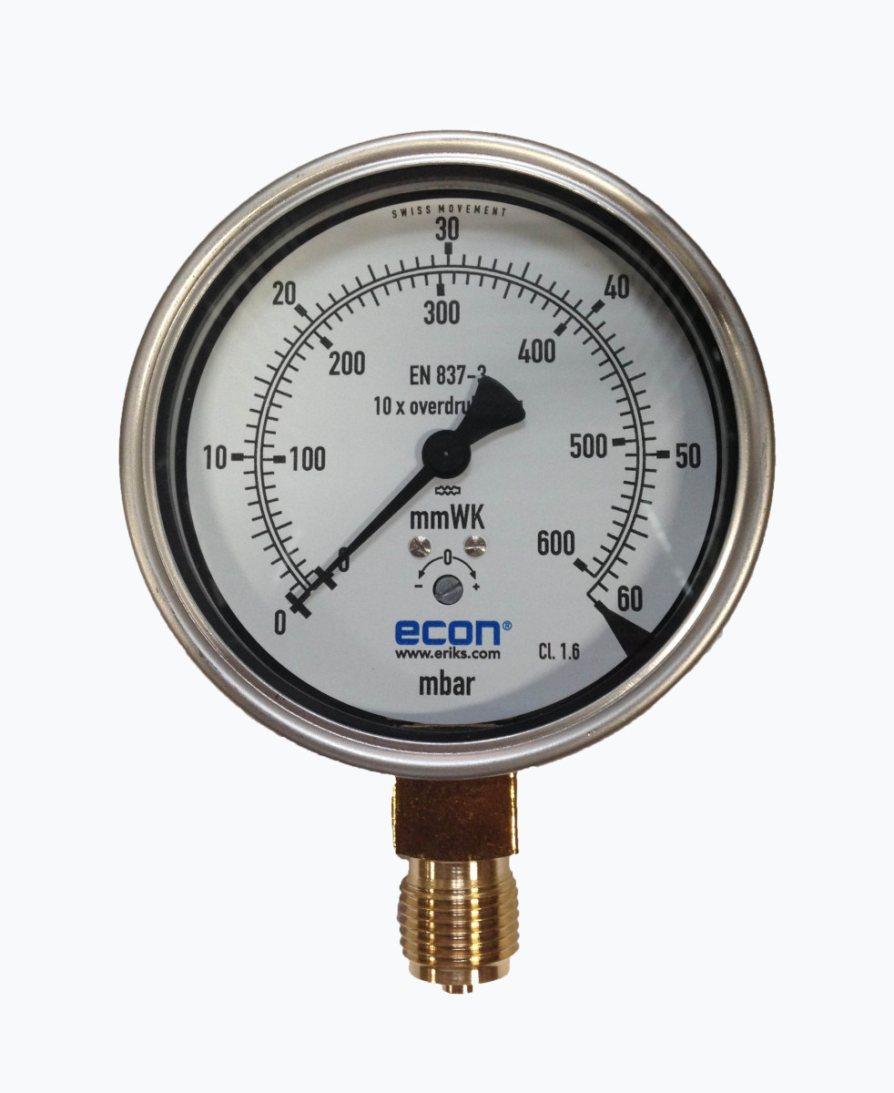 Gavilar Manometers Manometer 0 - 60 mbar kast RVS 100MM 1/2"R