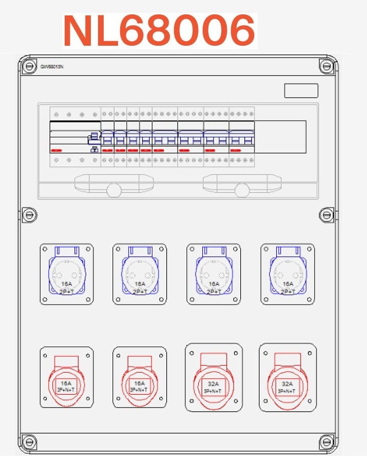Gewiss 68 Q-DIN-NL 68 Q-din kast 4xschuko+2x5p-16a+2x5p-32a