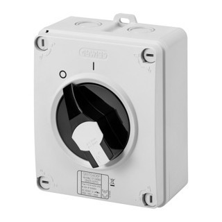 Gewiss 70 RT HP-serie Last/Draaischakelaar in kunststof box - 25a 2P - vergrendelbare zwarte