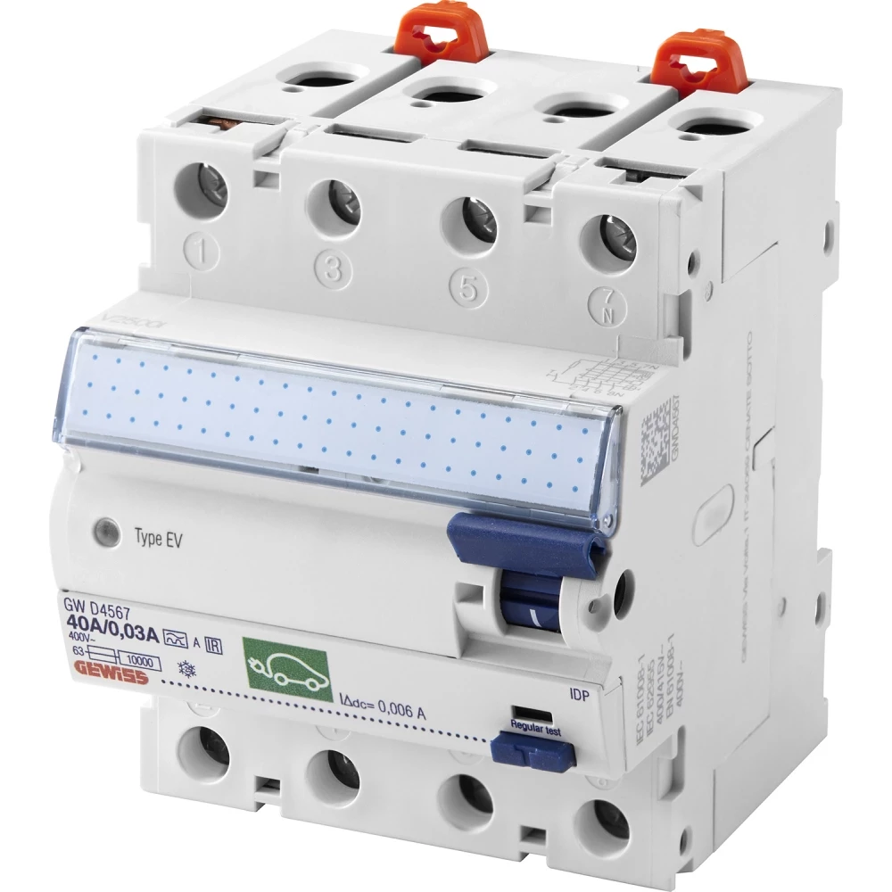 Gewiss 90-serie aardlekschakelaars Aardlekschakelaar 4P 40a 30ma type a[ev] electrische voertuigladers 4