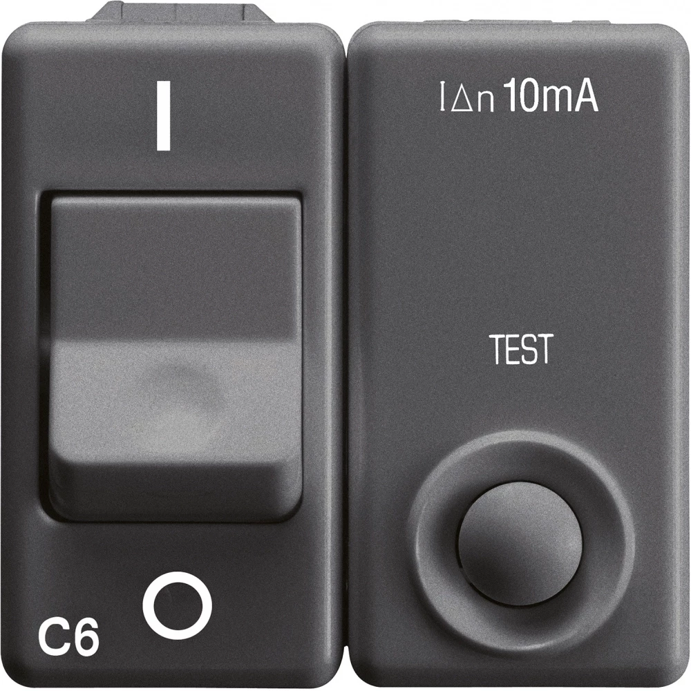 Gewiss SYSTEM BLACK - Huishoudelijke serie Aardlekautomaat 1P+N c6a/10ma 3ka 2 module - system black