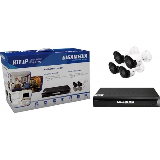 Gigamedia 5MP videokit 4 cam+1 poe NVR 8-kanaal+2tb HDD