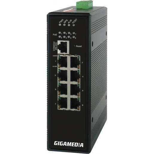 Gigamedia Switch managed 8P 10/100/1000 poe+ din rail