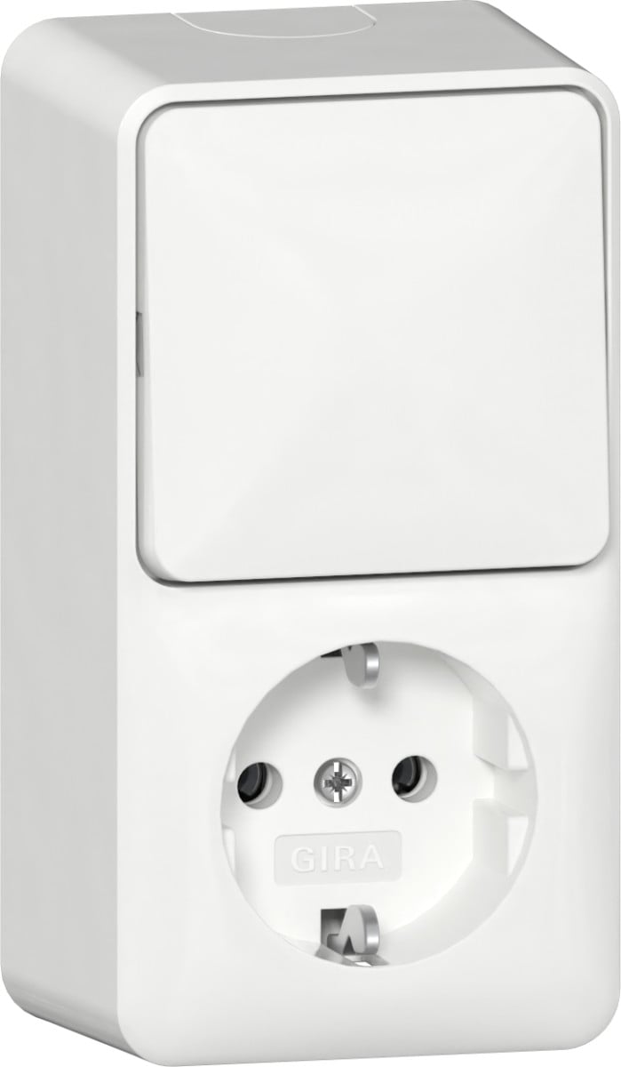 Gira Opbouw Combi Uit-wis/WCD/ra vert. + montagepl. opbouw Z.wit