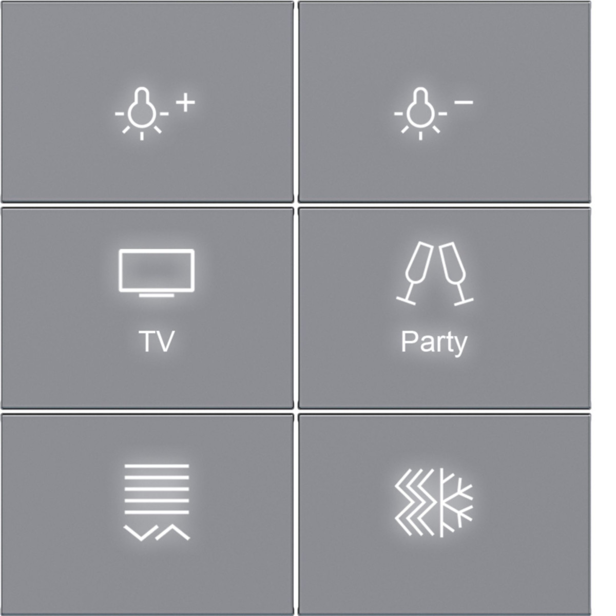 Hager A.x/C.x Afdekking KNX drukknop, 6-V., met achtergrondverl., A.X/C.X, titaan