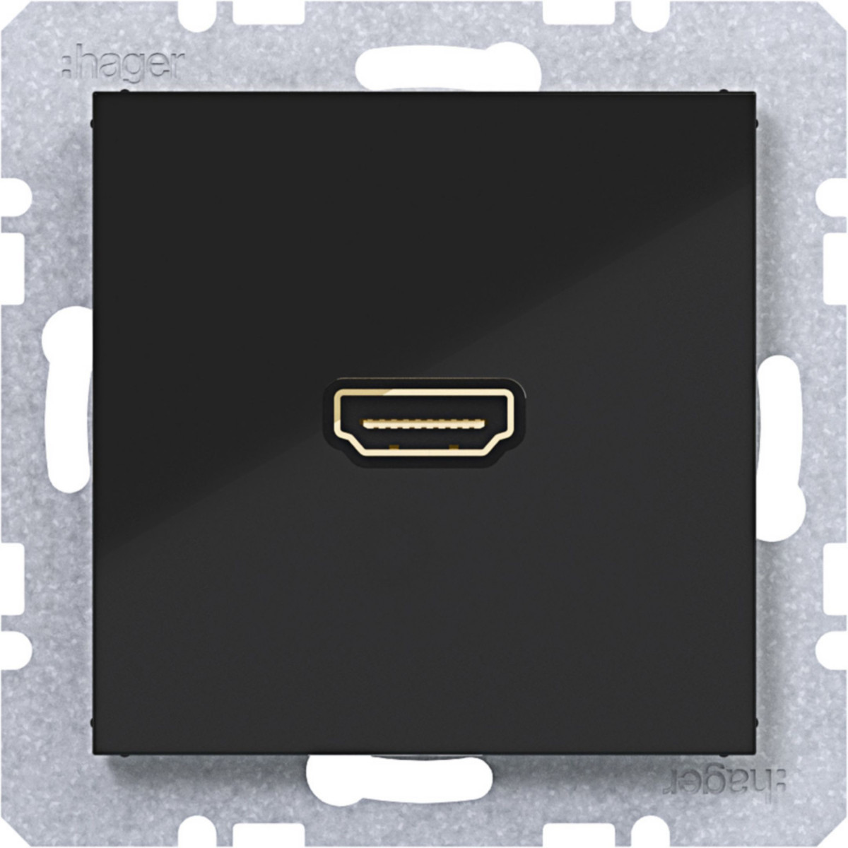 Hager A.x/C.x Hdmi-Contactdoos met 90° stekkeraansluiting, A.X/C.X, nachtzwart GLZ.