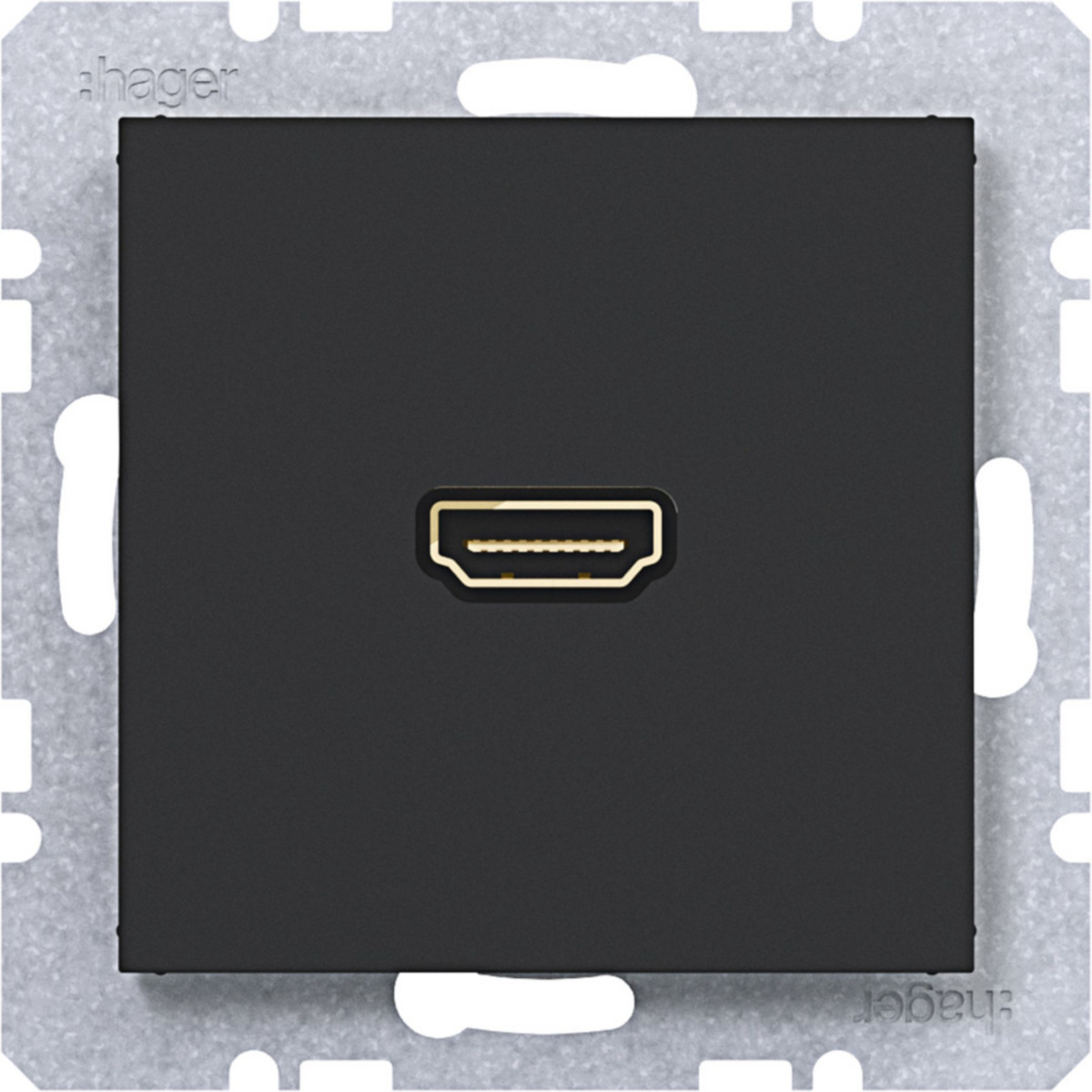 Hager A.x/C.x Hdmi-Contactdoos met 90° stekkeraansluiting, A.X/C.X nachtzwart mat