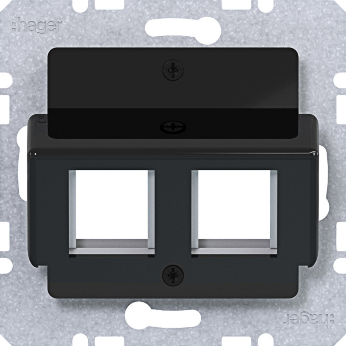 Hager A.x/C.x/S.1/B.x/Q.x/K.x Centraalplaat 2-V, amp connectors, A.X/C.X/S.X/B.X/Q.X/K.X zwart GL.