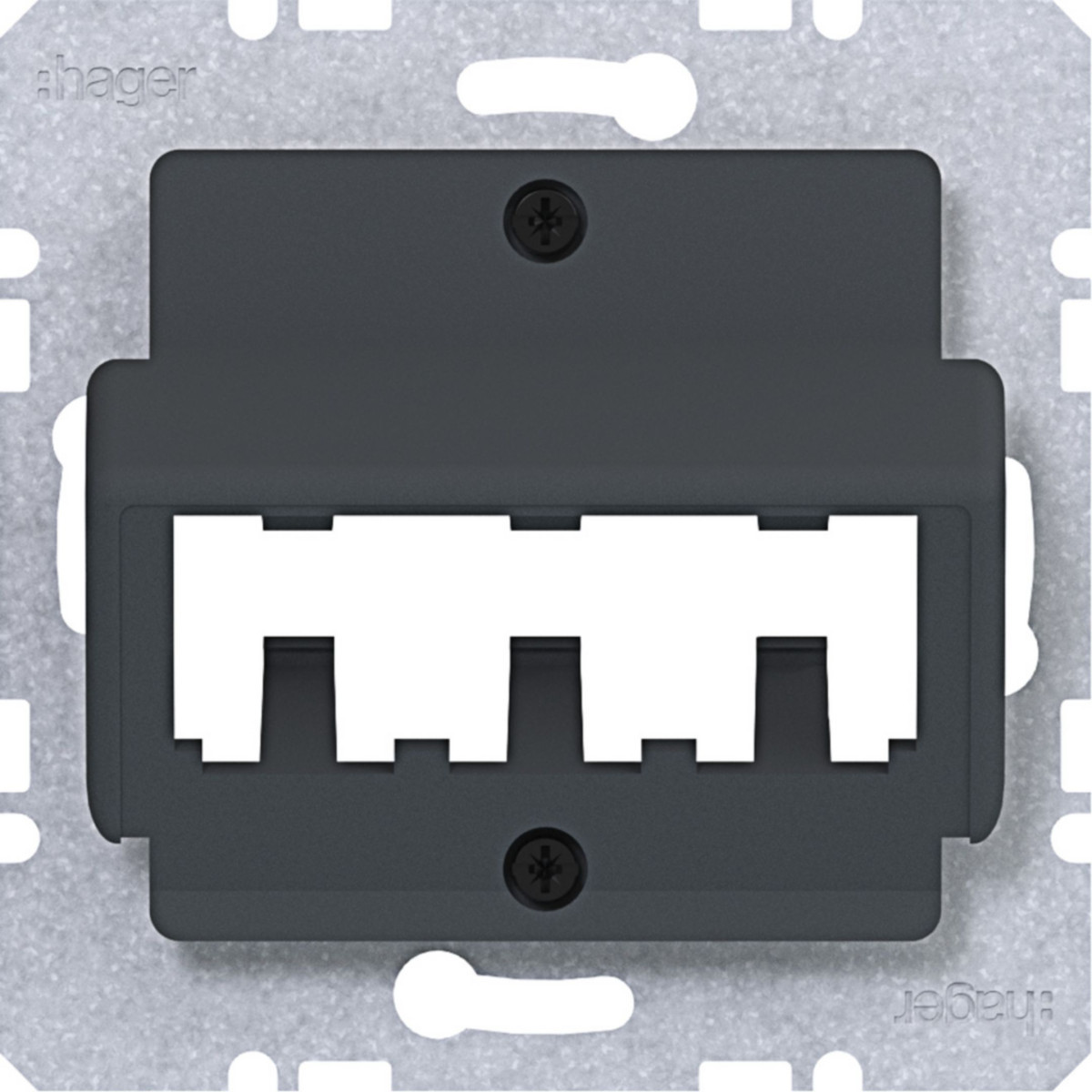 Hager A.x/C.x/S.1/B.x/Q.x/K.x Centraalplaat Voor 3 mini-com-modules, A.X/C.X/S.X/B.X/Q.X/K.X, antr.
