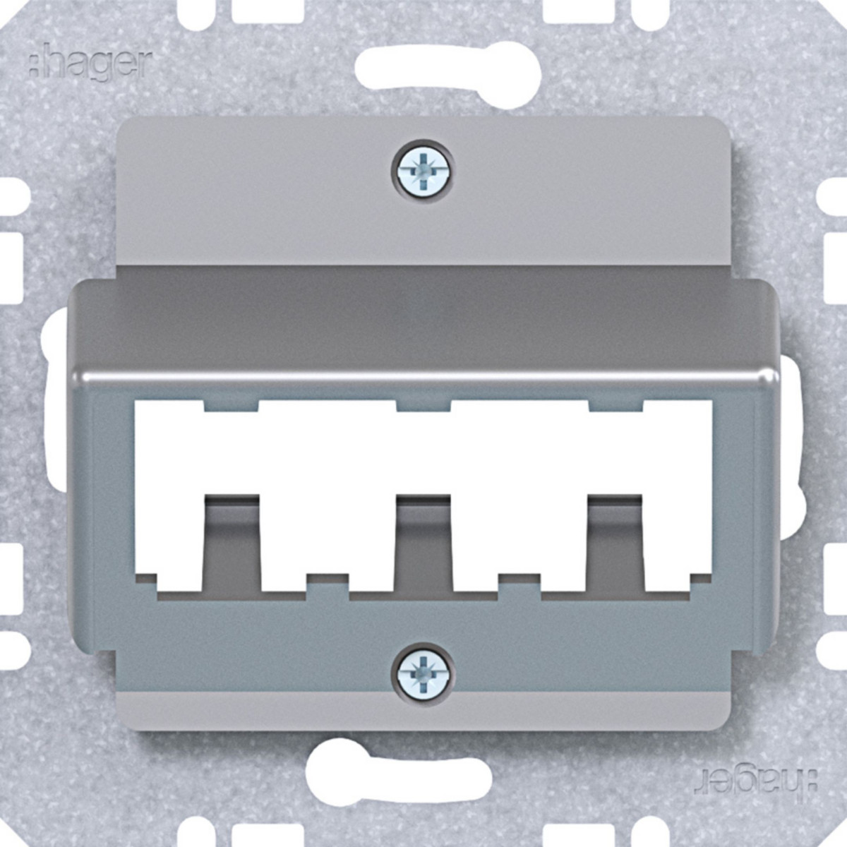 Hager A.x/C.x/S.1/B.x/Q.x/K.x Centraalplaat Voor 3 mini-com-modules, A.X/C.X/S.X/B.X/Q.X/K.X titaan