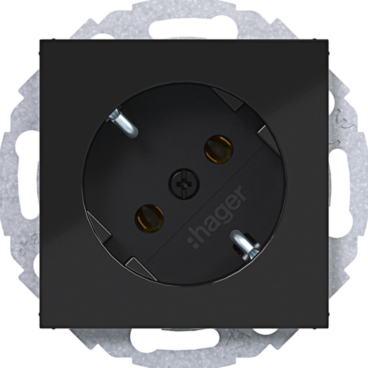 Hager A.x/C.x Schuko-Wandcontactdoos 45°, steekkl., A.X/C.X, nachtzwart glanzend
