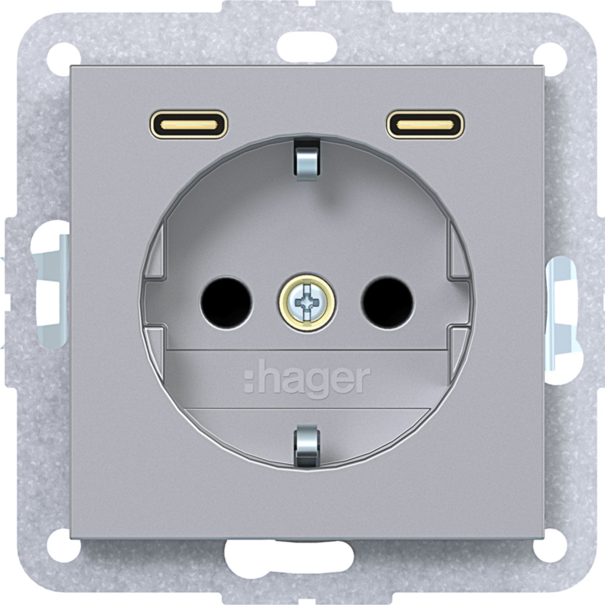 Hager A.x/C.x Schuko-Wandcontactdoos met randaarde, 2 X usb C (PD), A.X/C.X, titaan