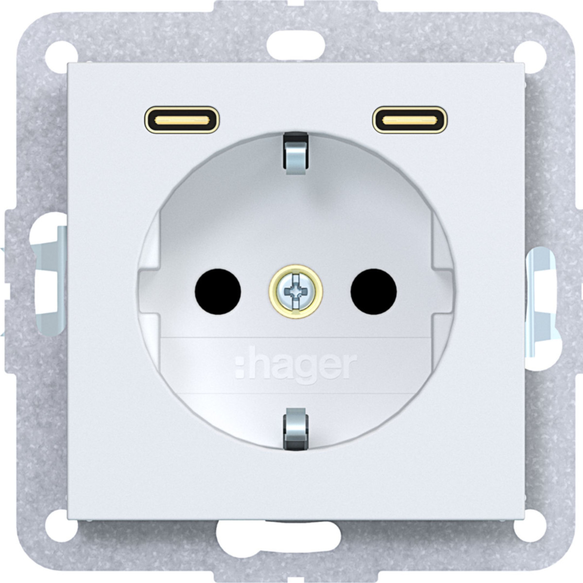 Hager A.x/C.x Schuko-Wandcontactdoos met randaarde, 2 X usb C (PD), A.X/C.X, wit mat