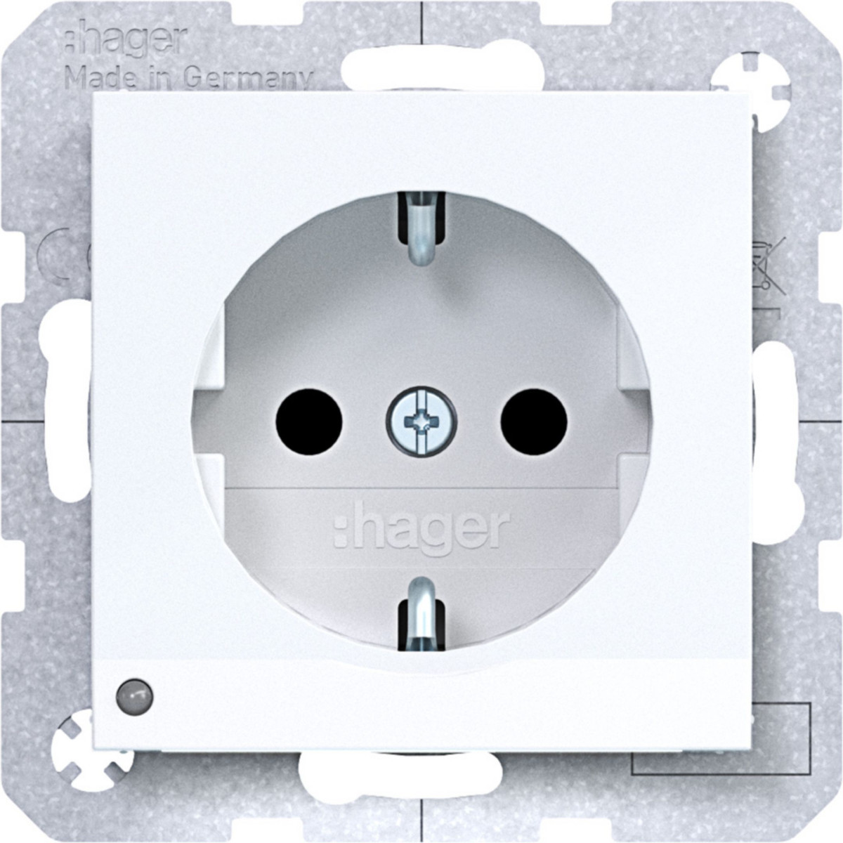 Hager A.x/C.x Schuko-Wandcontactdoos, oriënt. led, schroefklemmen, A.X/C.X, wit GLZ.