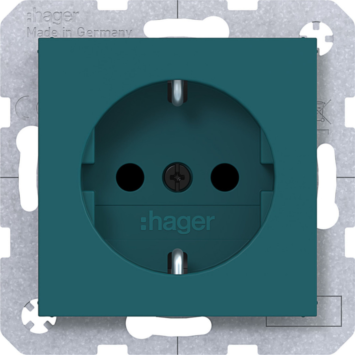 Hager A.x/C.x Schuko-Wandcontactdoos, safety plus, schroefkl., A.X/C.X, azure, mat