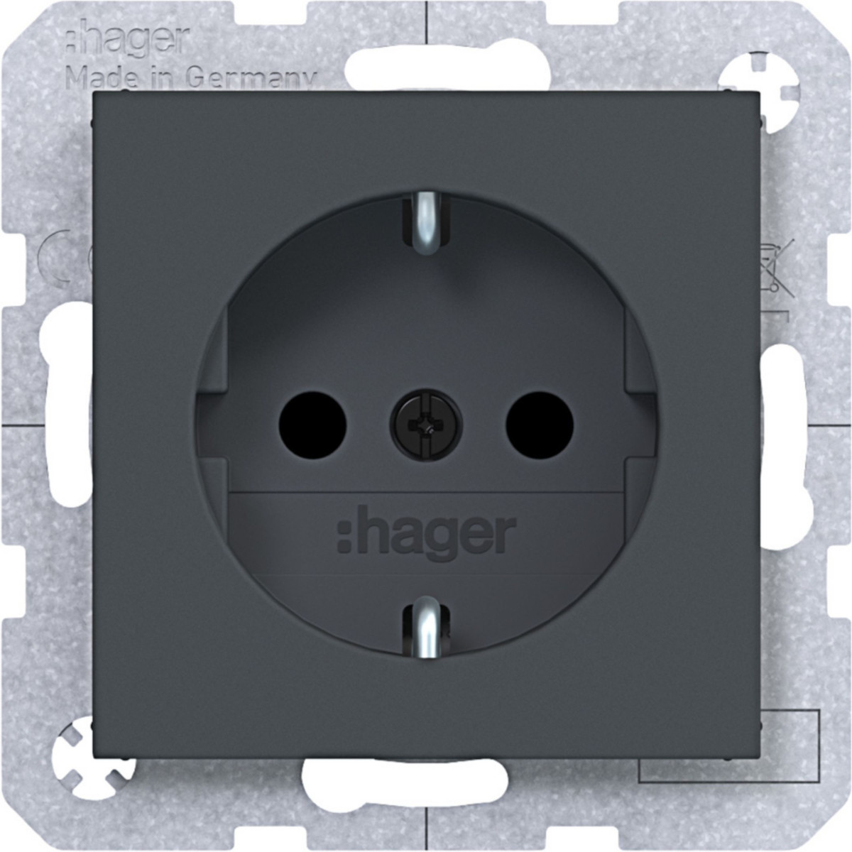 Hager A.x/C.x Schuko-Wandcontactdoos, safety plus, steekkl., A.X/C.X, antraciet