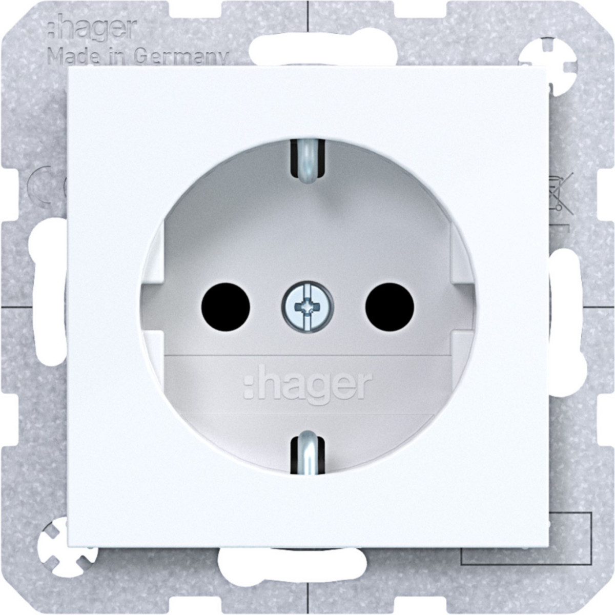 Hager A.x/C.x Schuko-Wandcontactdoos, safety plus, steekkl., A.X/C.X, lichtwit GLZ.