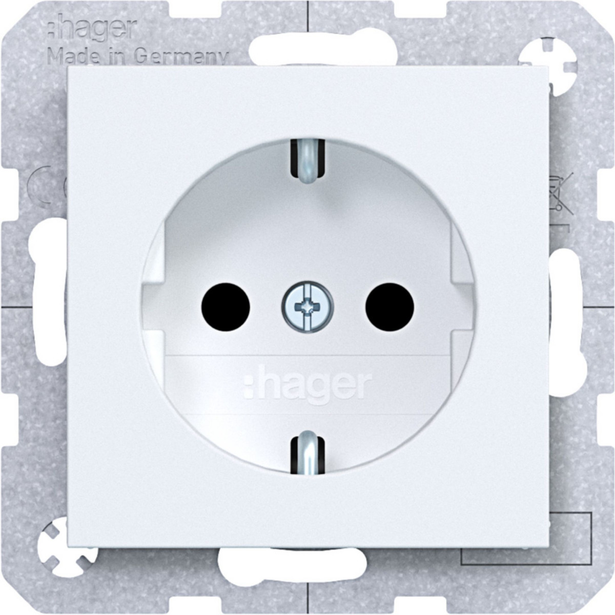 Hager A.x/C.x Schuko-Wandcontactdoos, safety plus, steekkl., A.X/C.X, lichtwit mat