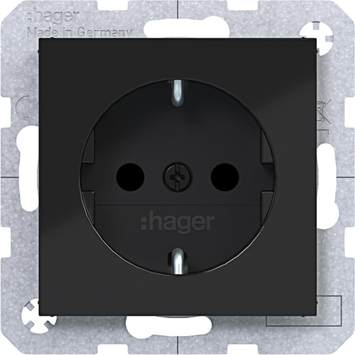 Hager A.x/C.x Schuko-Wandcontactdoos, safety plus, steekkl., A.X/C.X, nachtzwart GL.