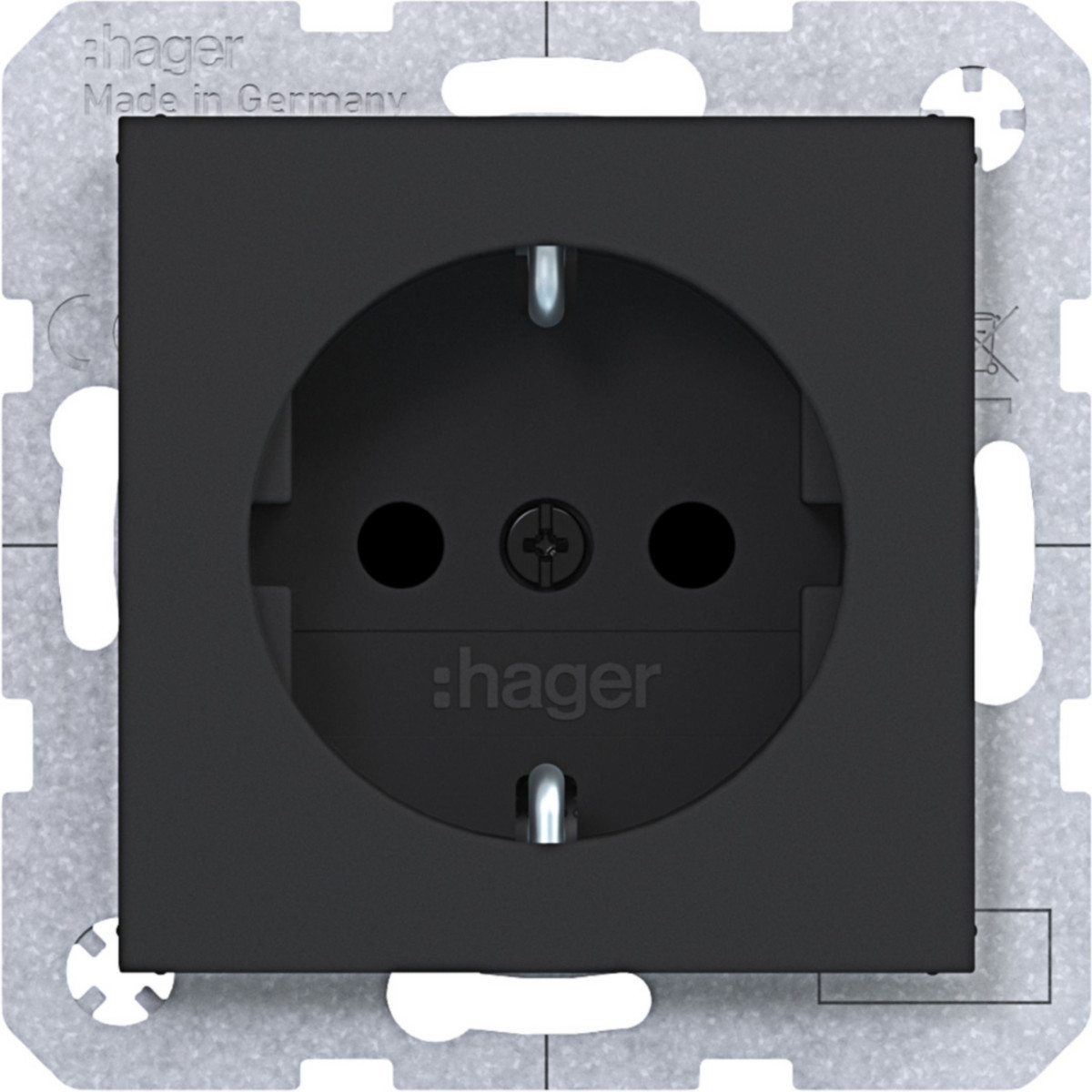 Hager A.x/C.x Schuko-Wandcontactdoos, safety plus, steekkl., A.X/C.X, nachtzwart mat