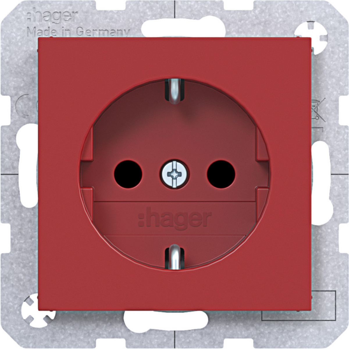 Hager A.x/C.x Schuko-Wandcontactdoos, safety plus, steekkl., A.X/C.X, rood glanzend