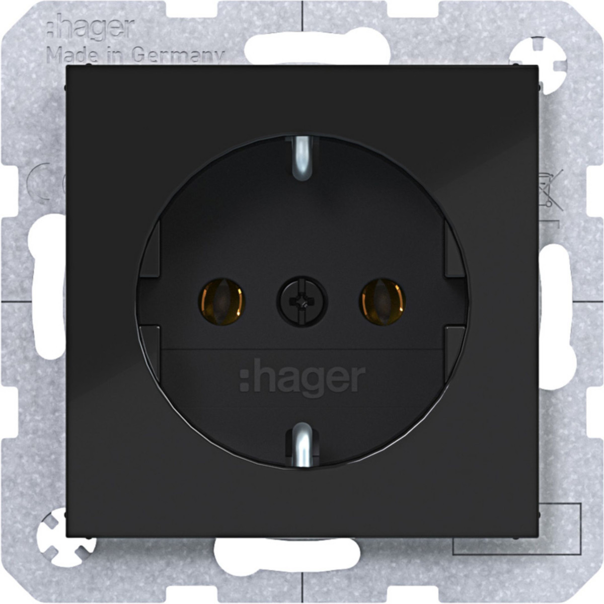 Hager A.x/C.x Schuko-Wandcontactdoos, schroef liftklemmen, A.X/C.X, nachtzwart GLZ.