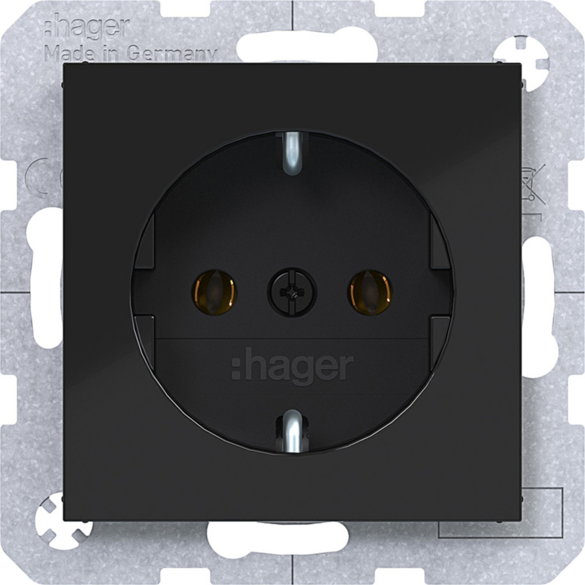 Hager A.x/C.x Schuko-Wandcontactdoos, steekkl., A.X/C.X, nachtzwart glanzend