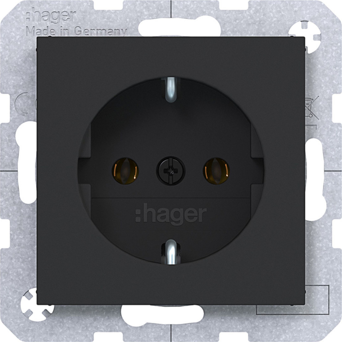 Hager A.x/C.x Schuko-Wandcontactdoos, steekkl., A.X/C.X, nachtzwart mat