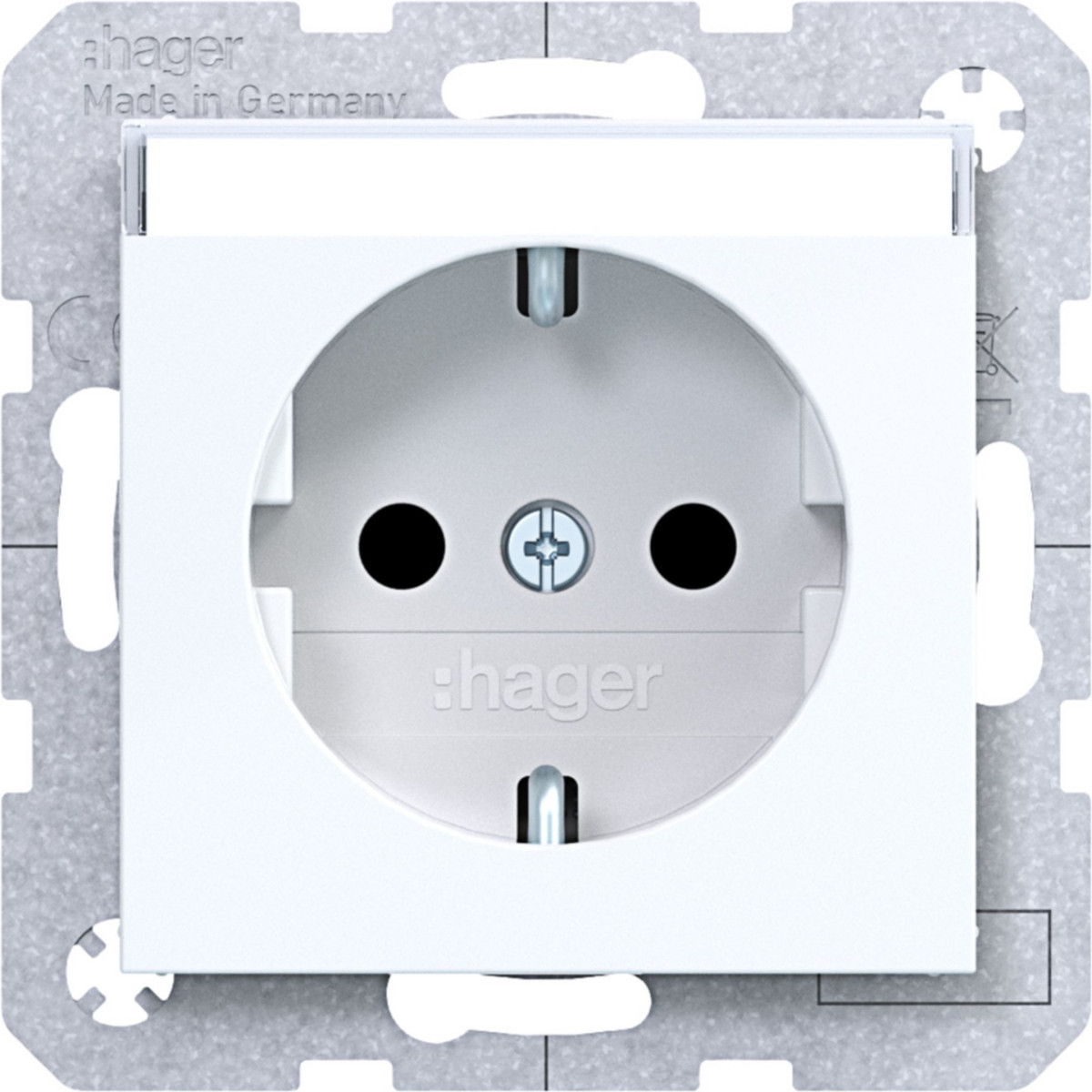 Hager A.x/C.x Schuko-Wandcontactdoos, tekstv., safety plus, steekkl., A.X/C.X wit GL