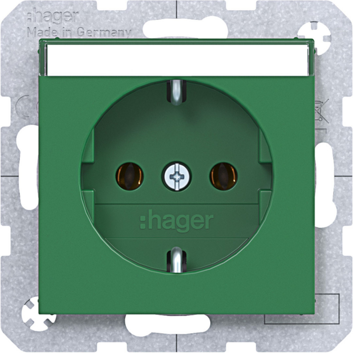 Hager A.x/C.x Schuko-Wandcontactdoos, tekstveld, steekkl., A.X/C.X, groen