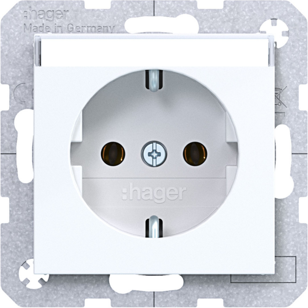 Hager A.x/C.x Schuko-Wandcontactdoos, tekstveld, steekkl., A.X/C.X, lichtwit GLZ.