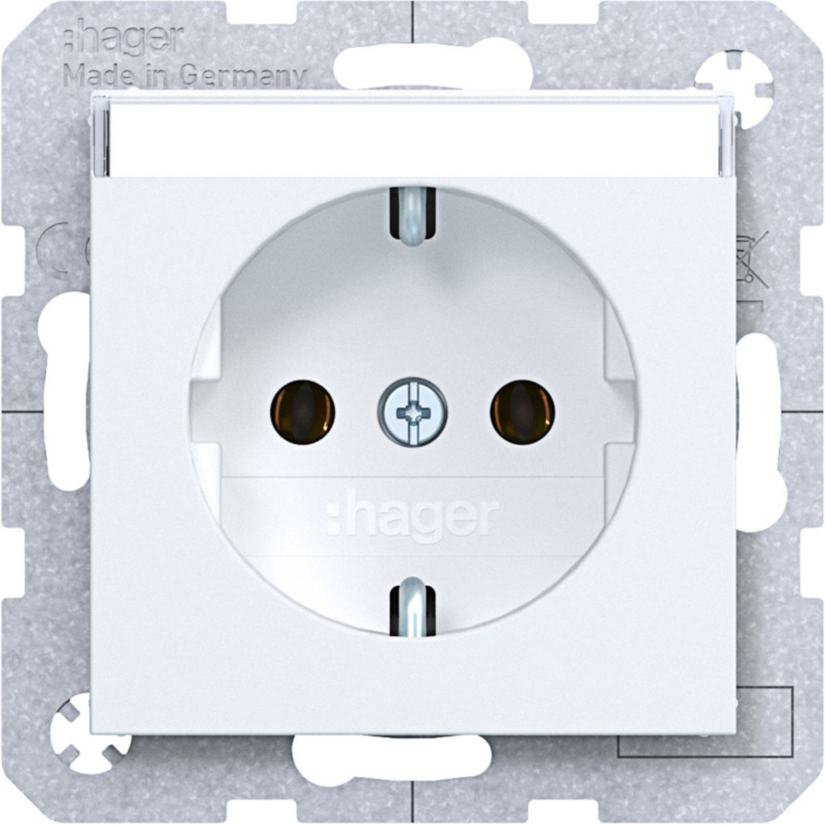 Hager A.x/C.x Schuko-Wandcontactdoos, tekstveld, steekkl., A.X/C.X, lichtwit mat