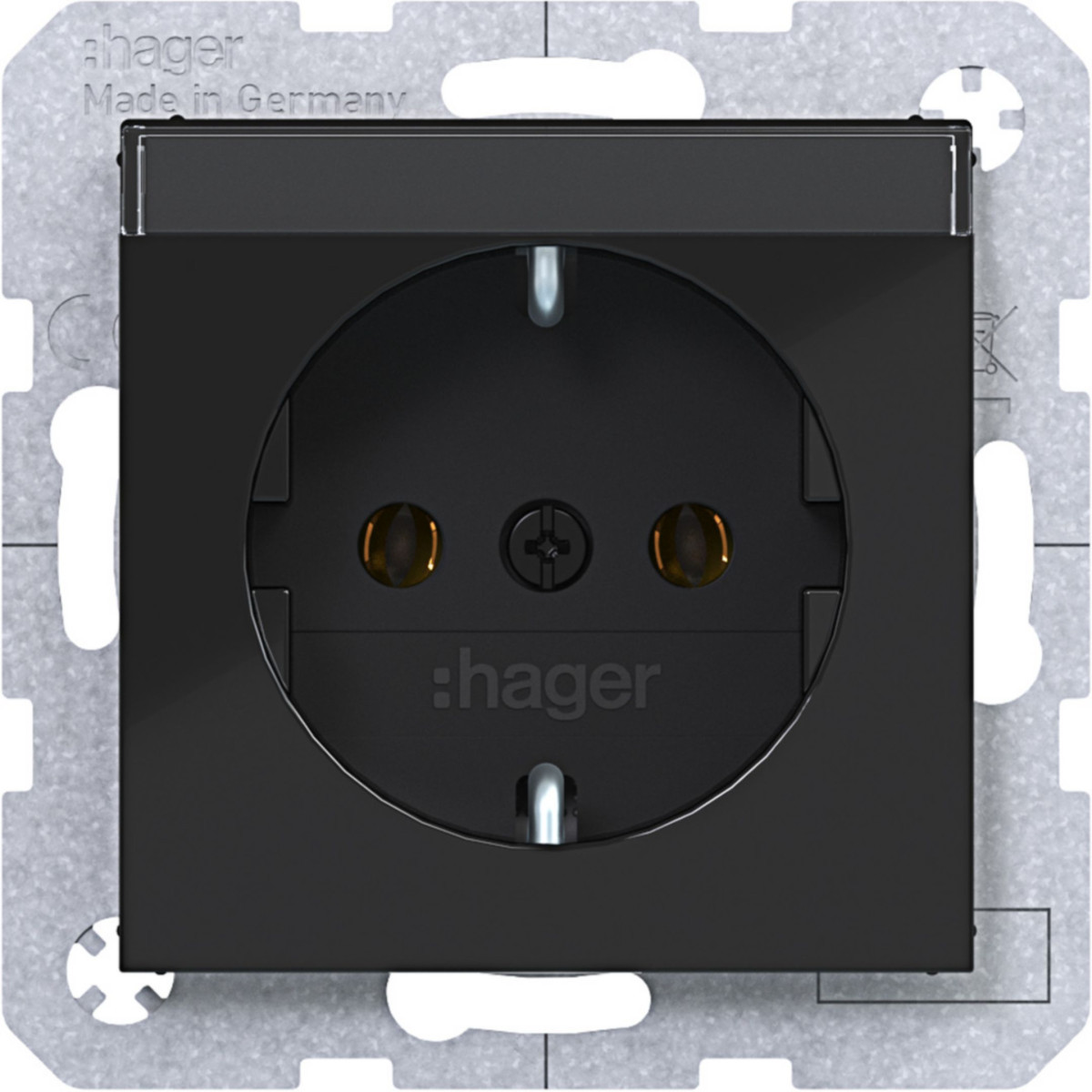 Hager A.x/C.x Schuko-Wandcontactdoos, tekstveld, steekkl., A.X/C.X, nachtzwart GLZ.