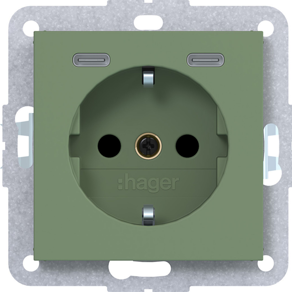 Hager A.x/C.x Schuko-Wandcontactdoos, usb-C, safety plus, A.X/C.X, aloe, mat