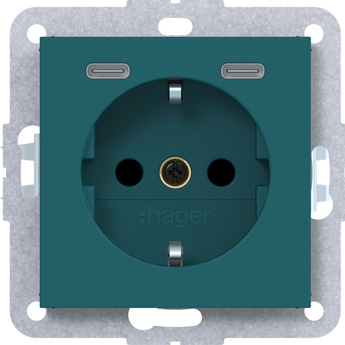 Hager A.x/C.x Schuko-Wandcontactdoos, usb-C, safety plus, A.X/C.X, azure, mat
