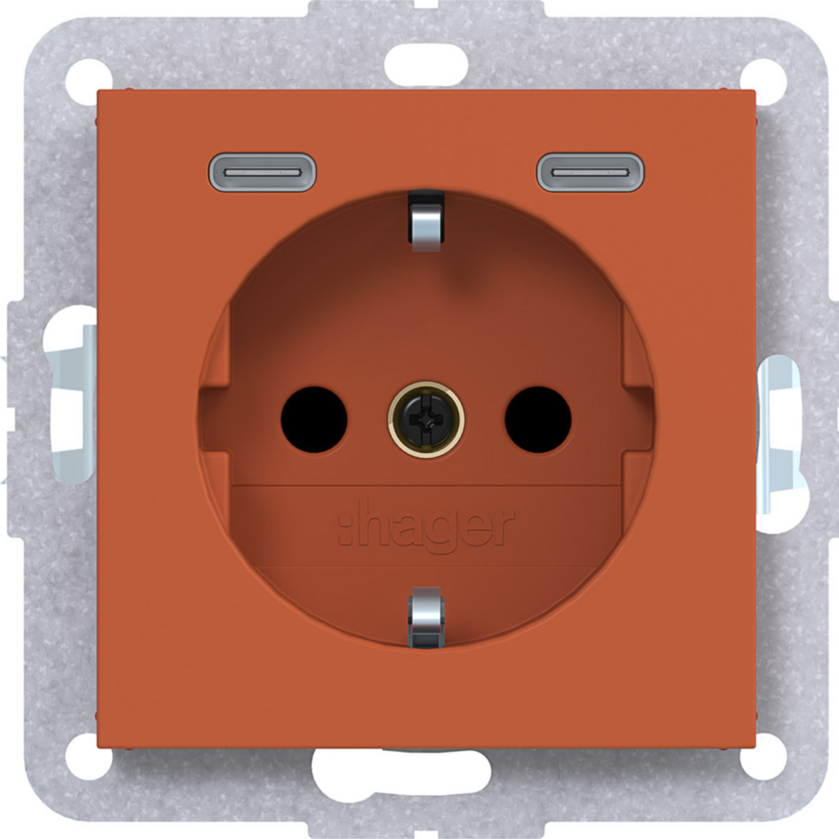 Hager A.x/C.x Schuko-Wandcontactdoos, usb-C, safety plus, A.X/C.X, canyon, mat