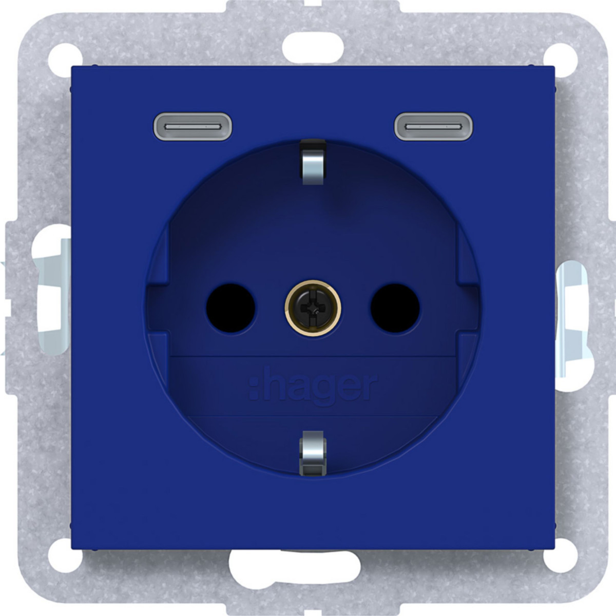 Hager A.x/C.x Schuko-Wandcontactdoos, usb-C, safety plus, A.X/C.X, cobalt, mat