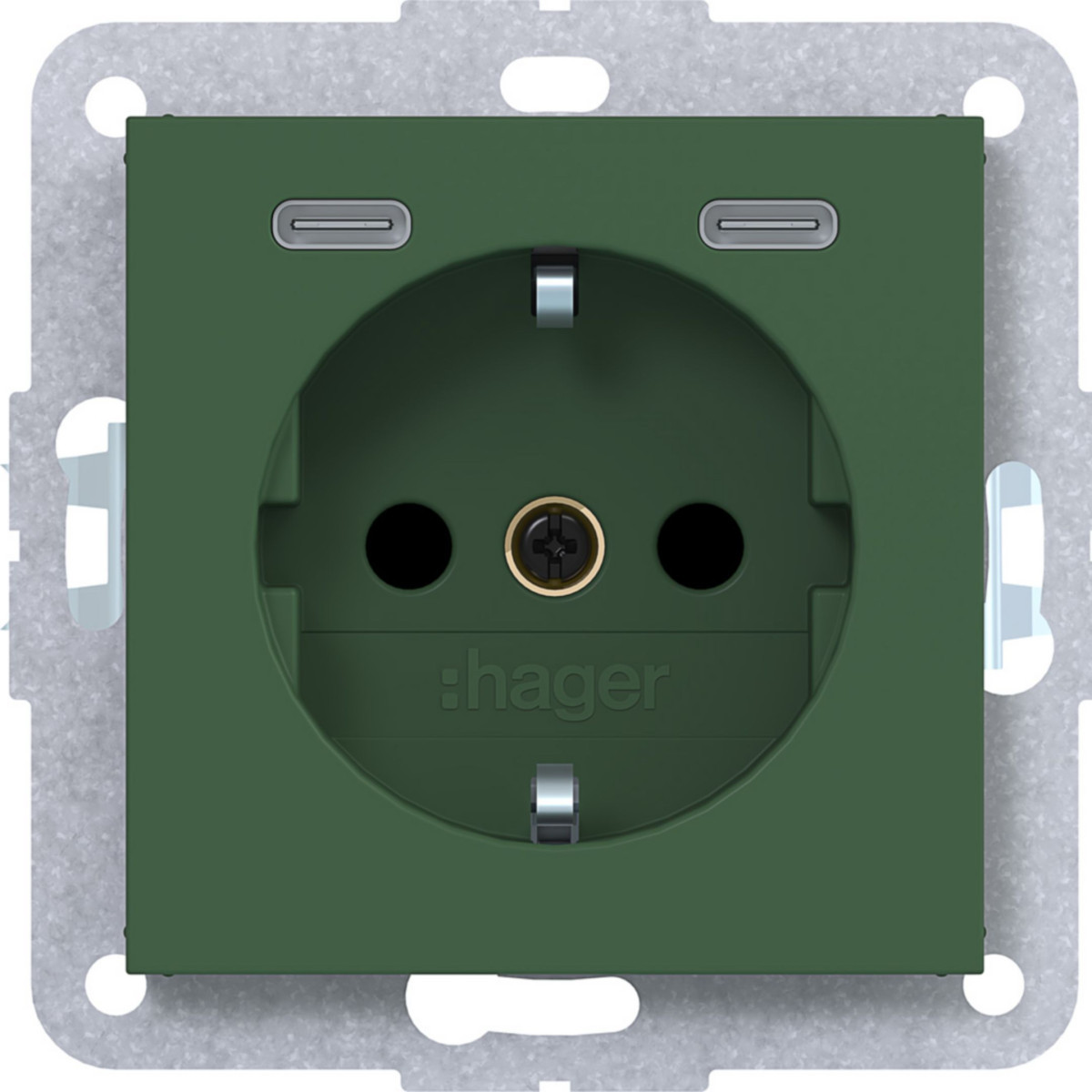 Hager A.x/C.x Schuko-Wandcontactdoos, usb-C, safety plus, A.X/C.X, forest, mat