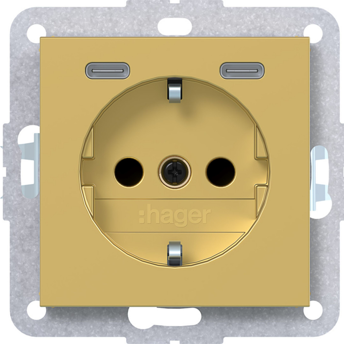 Hager A.x/C.x Schuko-Wandcontactdoos, usb-C, safety plus, A.X/C.X, gold, metalic
