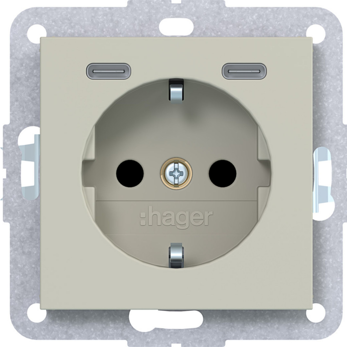 Hager A.x/C.x Schuko-Wandcontactdoos, usb-C, safety plus, A.X/C.X, pebble, mat
