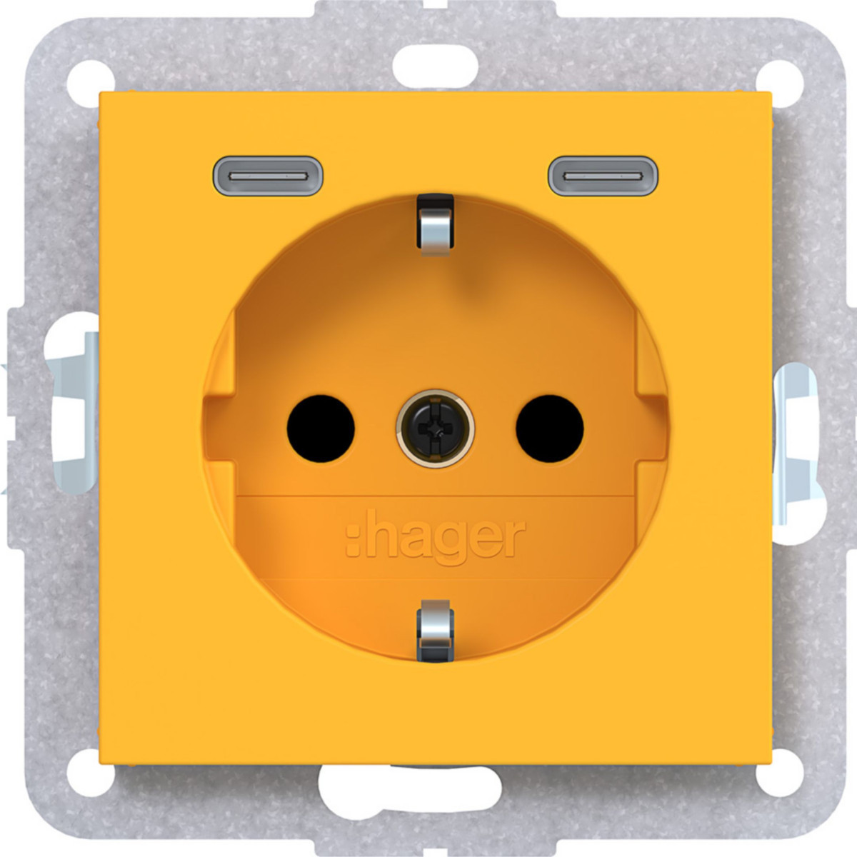 Hager A.x/C.x Schuko-Wandcontactdoos, usb-C, safety plus, A.X/C.X, saffron, mat