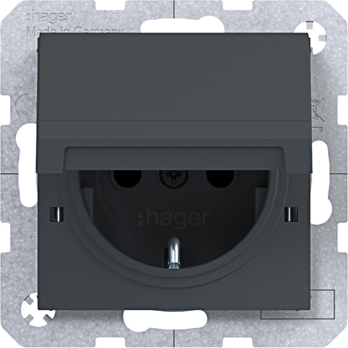 Hager A.x/C.x Schuko-Wandcontactdoos, vastz., safety plus, steekkl., A.X/C.X antr.