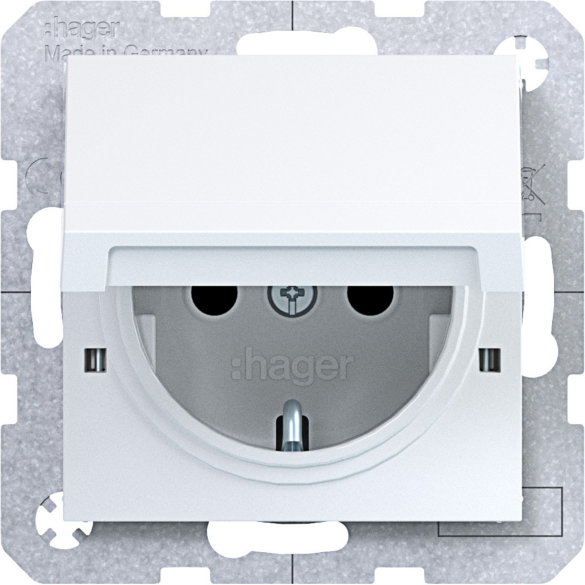 Hager A.x/C.x Schuko-Wandcontactdoos, vastz., safety plus, steekkl., A.X/C.X wit GL.