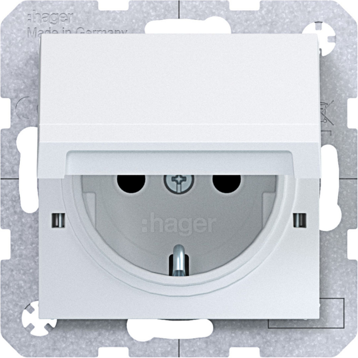 Hager A.x/C.x Schuko-Wandcontactdoos, vastz., safety plus, steekkl., A.X/C.X wit mat