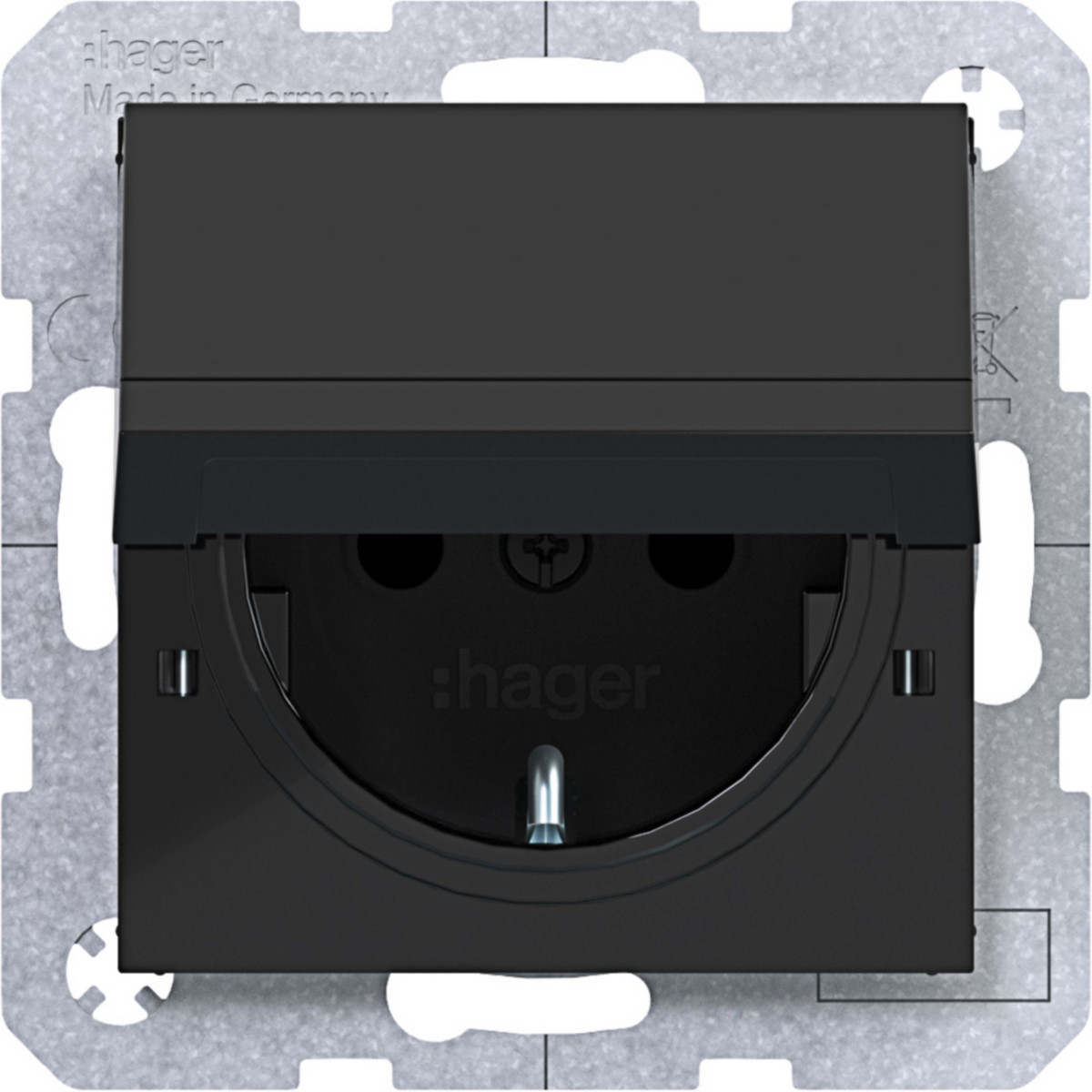 Hager A.x/C.x Schuko-Wandcontactdoos, vastz., safety plus, steekkl., A.X/C.X ZW. GL.