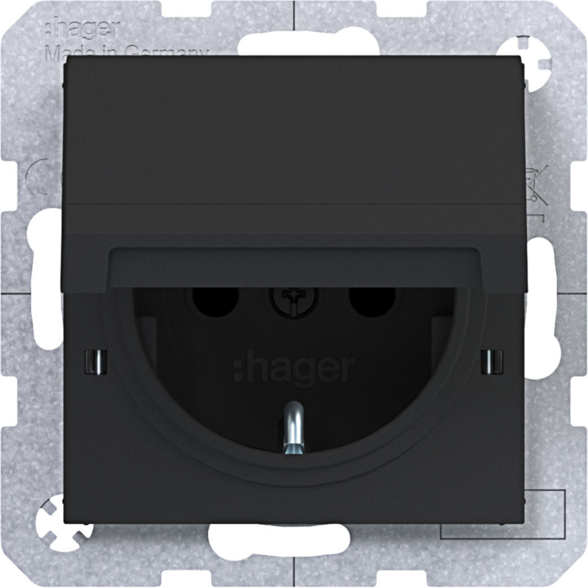 Hager A.x/C.x Schuko-Wandcontactdoos, vastz., safety plus, steekkl., A.X/C.X ZW. mat