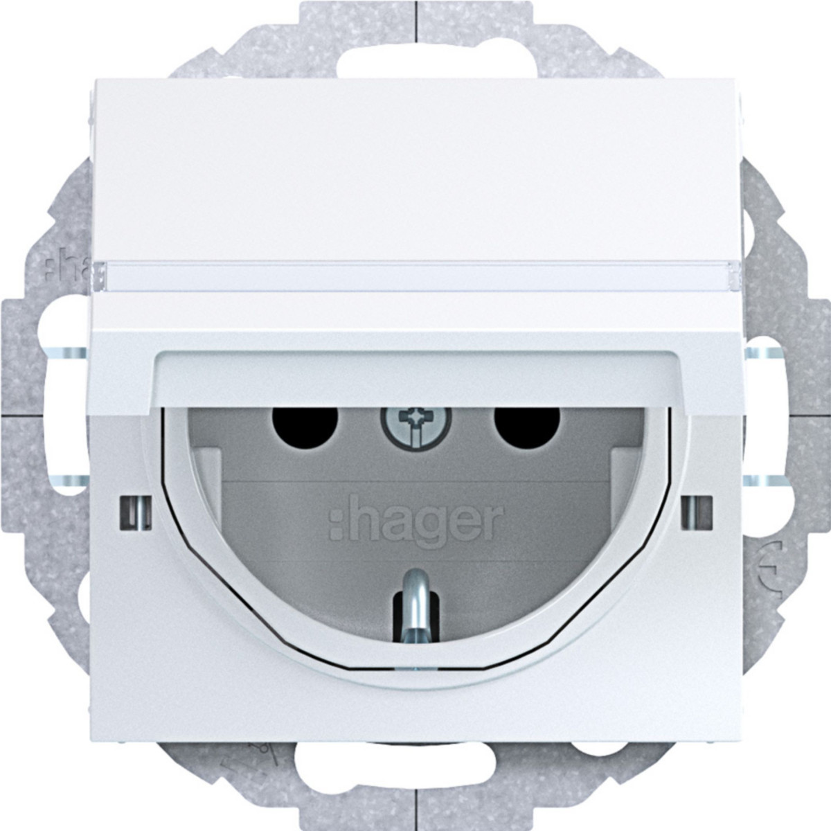 Hager A.x/C.x Schuko-Wandcontactdoos, vergr., tekstv., variabele 45°, A.X/C.X witgl.