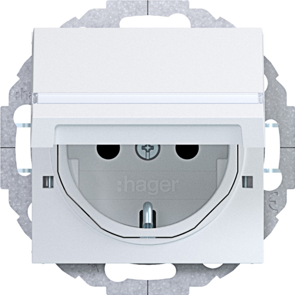 Hager A.x/C.x Schuko-Wandcontactdoos, vergr., tekstv., variabele 45°, A.X/C.X witmt.